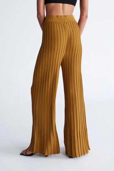 Peraluna VIOLA TROUSERS Ribana Örgü Bel Lastikli Kadın Triko Pantolon - Olive - 4