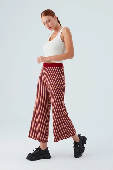 Peraluna MENTHA TROUSER Etnik Jakar Çizgili Kadın Triko Pantolon - Multi - 8