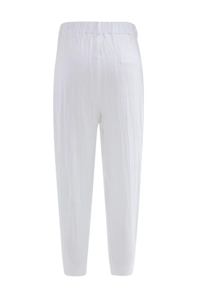 Peraluna SANDAL TROUSER Bol Kesim Yazlık Muslin Kadın Kısa Pantolon - Beyaz - 9