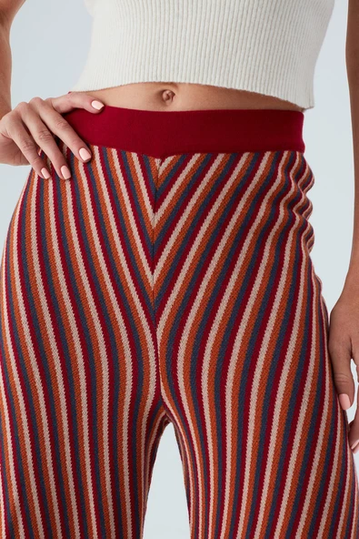 Peraluna MENTHA TROUSER Etnik Jakar Çizgili Kadın Triko Pantolon - Multi - 3