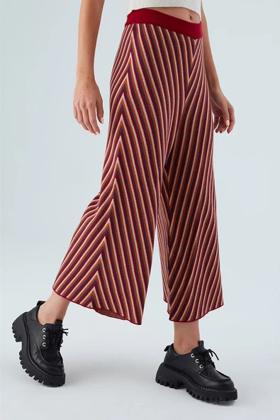Peraluna MENTHA TROUSER Etnik Jakar Çizgili Kadın Triko Pantolon - Multi - 2