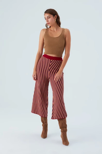 Peraluna MENTHA TROUSER Etnik Jakar Çizgili Kadın Triko Pantolon - Multi - 7