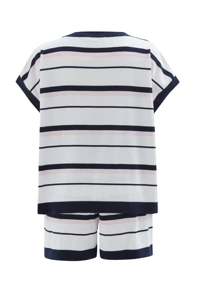 Peraluna MARINE BLOUSE & SHORTS %100 Pamuk Yazlık Kadın Triko Şort Takım - Lacivert/Ekru - 11