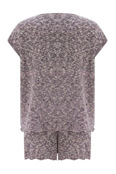 Peraluna RENGE BLOUSE & SHORTS Yazlık Viskonlu Kadın Triko Şort Takım - Lila - 11