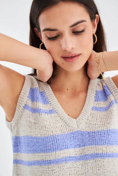 Peraluna LAURA TOP & SHORTS Yazlık Kadın Triko Şort Takım - Taş/Lila - 4