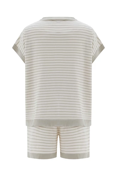 Peraluna VERA BLOUSE & SHORTS Pamuklu Yazlık Kadın Triko Şort Takım - Ekru/Çağla Yeşili - 10