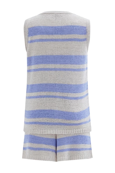 Peraluna LAURA TOP & SHORTS Yazlık Kadın Triko Şort Takım - Taş/Lila - 10