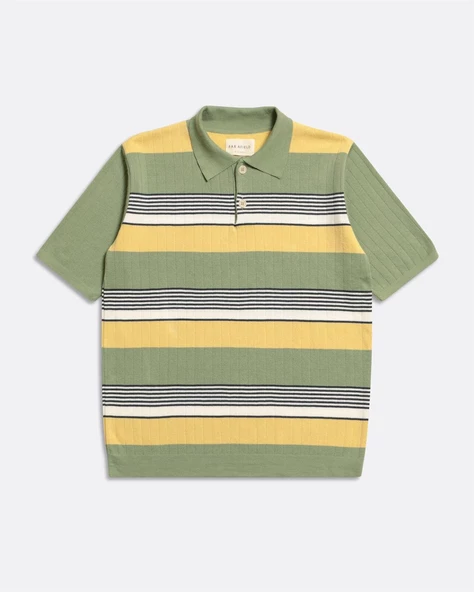 Far Afield LEROY POLO - GATTO STRIPE Bisiklet Yaka Kısa Kol %100 Organik Pamuk Erkek Triko Tişört - Çim Yeşili - 4