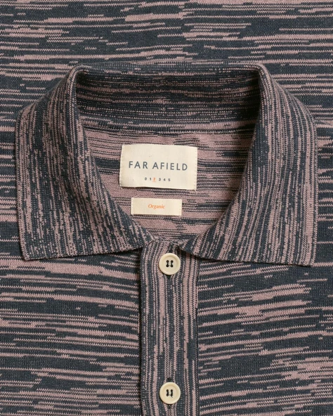 Far Afield VELZY CARDIGAN-TWISTED YARN Bisiklet Yaka Kısa Kol %100 Organik Pamuk Melanj Erkek Triko Hırka - Lacivert - 3