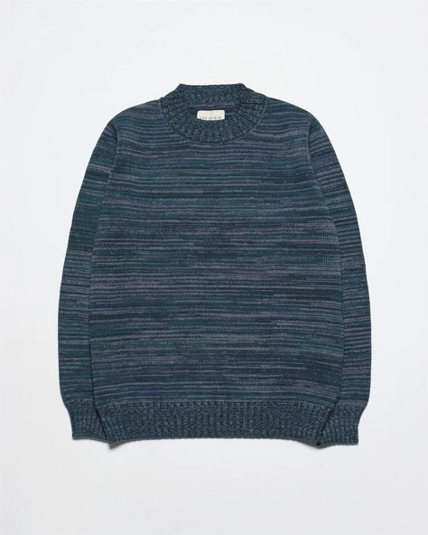 Far Afield DIETER KNIT Bisiklet Yaka Standart Kesim %100 Organik Pamuk Melanj Erkek Triko Kazak - Yeşil Multi - 5