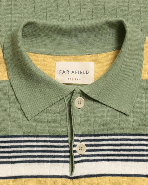 Far Afield LEROY POLO - GATTO STRIPE Bisiklet Yaka Kısa Kol %100 Organik Pamuk Erkek Triko Tişört - Çim Yeşili - 3