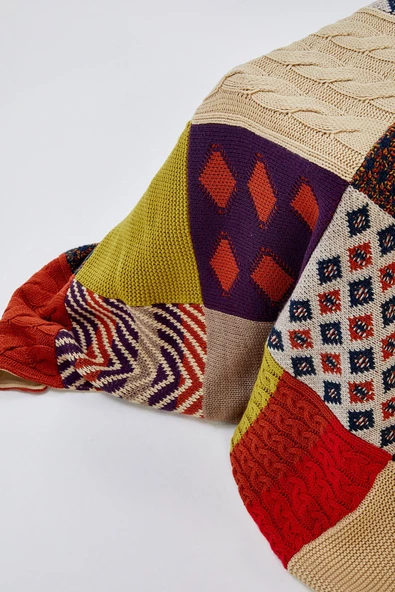 Peraluna Pamuklu Çift Kişilik Patch Battaniye - MULTI RENK - 4