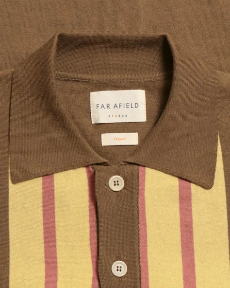 Far Afield VELZY CARDIGAN-PICCHI STRIPED Bisiklet Yaka Kısa Kol %100 Organik Pamuk Çizgili Erkek Triko Hırka - Kahve Multi - 3