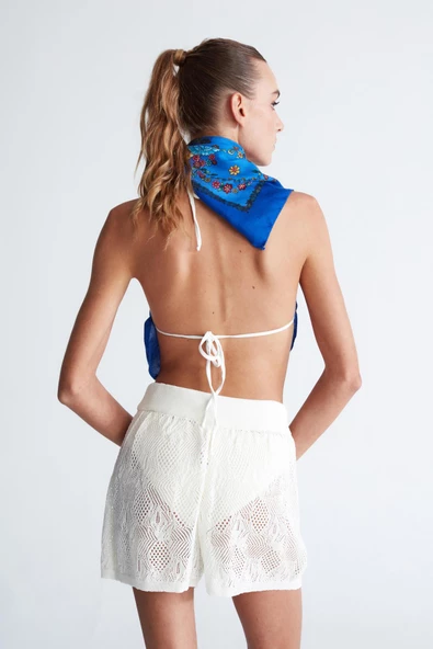 Peraluna EMMA SHORTS Dantel Örgü Beli Lastikli Mini Kadın Triko Şort - Ekru - 7
