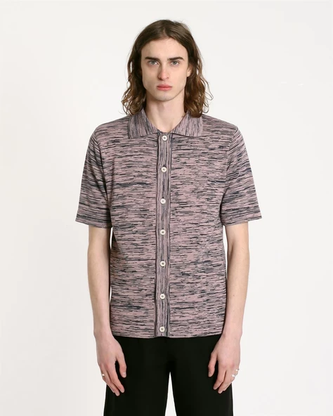 Far Afield VELZY CARDIGAN-TWISTED YARN Bisiklet Yaka Kısa Kol %100 Organik Pamuk Melanj Erkek Triko Hırka - Lacivert - 2