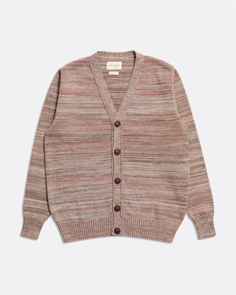 Far Afield BUCKLEY CARDIGAN - TWISTED YARN V Yaka Standart Kesim %100 Organik Pamuk Melanj Erkek Triko Hırka - Kahve Multi - 5