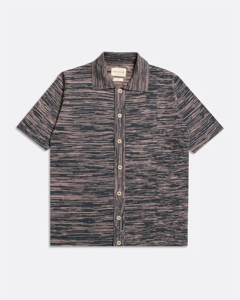 Far Afield VELZY CARDIGAN-TWISTED YARN Bisiklet Yaka Kısa Kol %100 Organik Pamuk Melanj Erkek Triko Hırka - Lacivert - 5