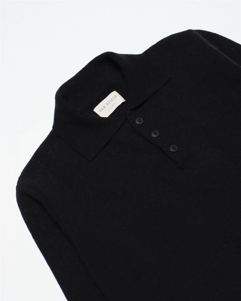 Far Afield KIER KNITTED POLO Polo Yaka Standart Kesim Yün Karışım Erkek Triko Kazak - Siyah - 3