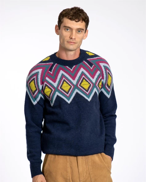 Far Afield MIYUKI KNIT Bisiklet Yaka Reglan Kol Erkek Triko Kazak - Lacivert Melanj - 2