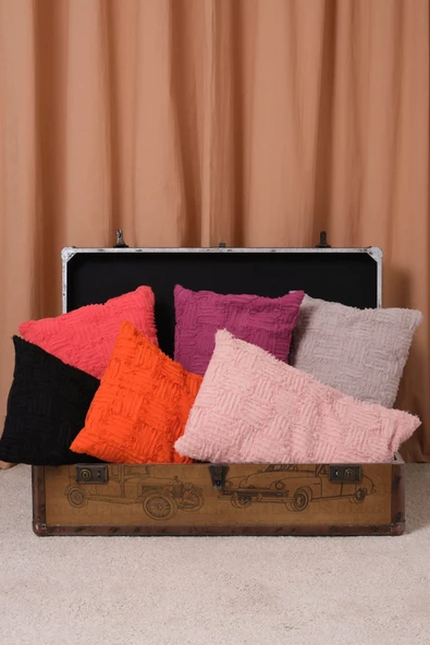 Peraluna FOAM PILLOW Şifon Şerit Triko Yastık Kılıfı 60X40 CM - Fuşya - 5