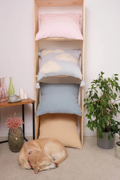 Peraluna CLOUDY PILLOW Pamuklu Bulut Desenli Triko Yastık Kılıfı 60X60 CM - Açık Mavi/Ekru - 5