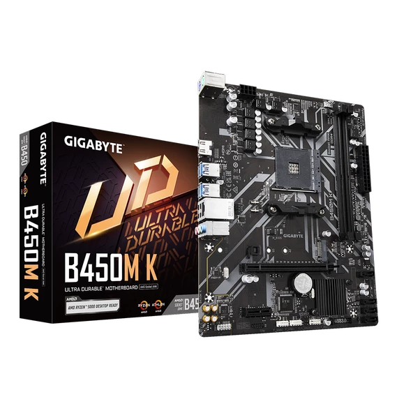 Gigabyte B450M K AMD B450 Soket AM4 DDR4 3600 MHz (O.C.) M2 mATX Anakart