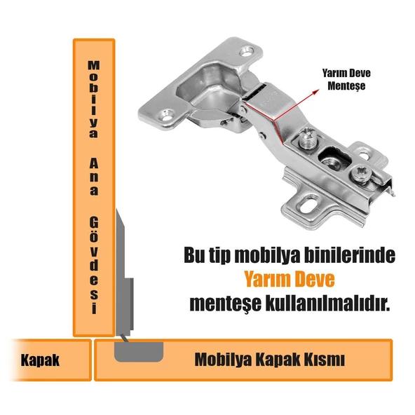 Mobilya Dolap Kapak Taş Menteşe Tamir Onarım Saç Sacı Yuva Tablası Yarım Deve Tas Menteşe 8 'li Set - 7