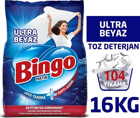 Bingo Matik Ultra Beyaz 4 kg 4'lü Paket Beyazlar için Toz Çamaşır Deterjanı