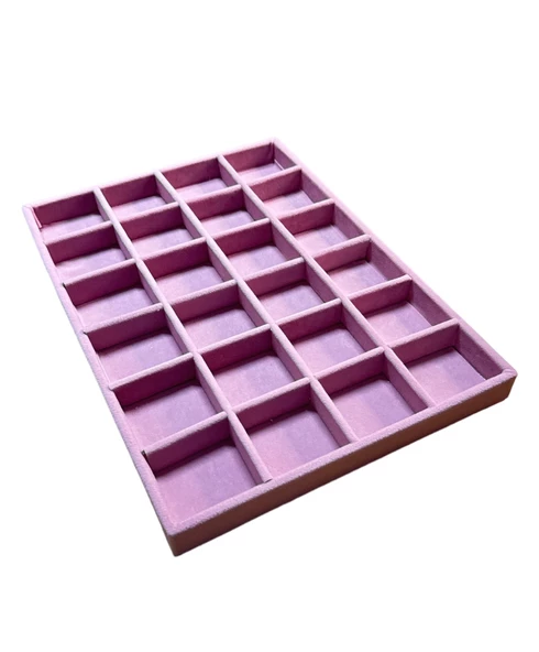 24 Bölmeli Kolye Ucu Küpe Yüzük Servis Tablası Pembe