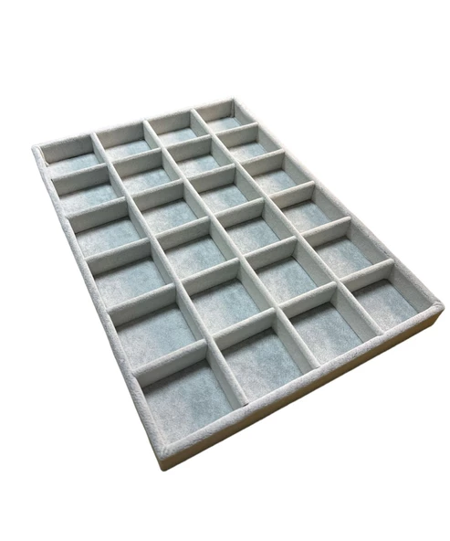 24 Bölmeli Kolye Ucu Küpe Yüzük Servis Tablası Gri