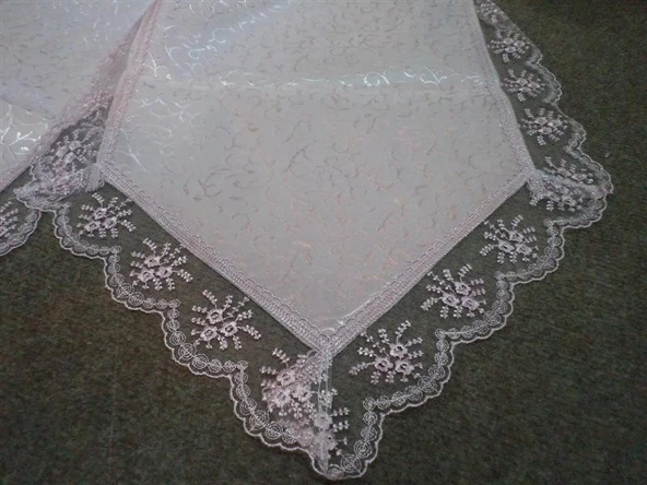 Gold Dantelli Masa Örtüsü Takımı 26 parça Pudra Pembe - 4