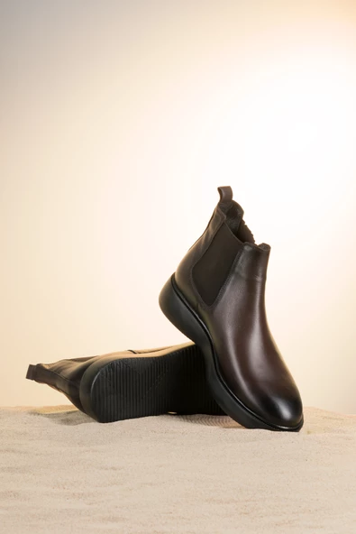 Düz Kauçuk Taban Bilekten Lastikli Orjinal Deri Erkek Bot - 6