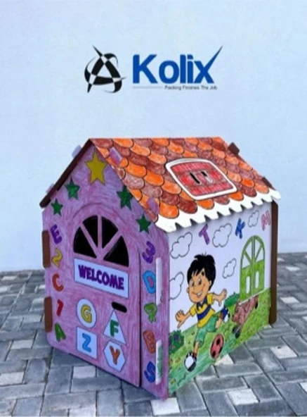 KOLİX Büyük Boy Xxl Karton Boyama Evi Eğitici Ve Öğretici Oyun Evi Oyun Çadırı - 3