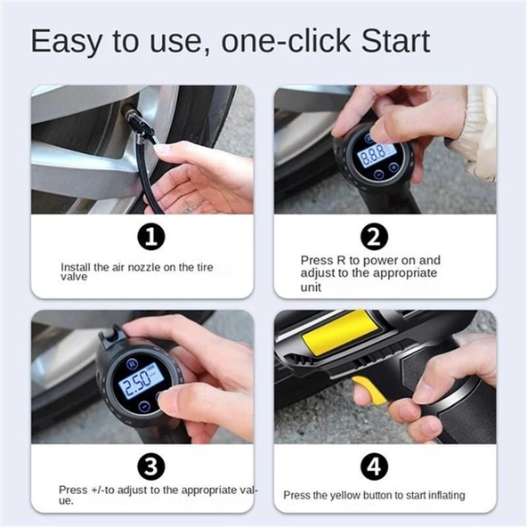 Polham 120W 2000Mah Şarjlı Led Işıklı Taşınabilir Lastik Pompası Hızlı Şişirme Özellikli LED Göstergeli - 6