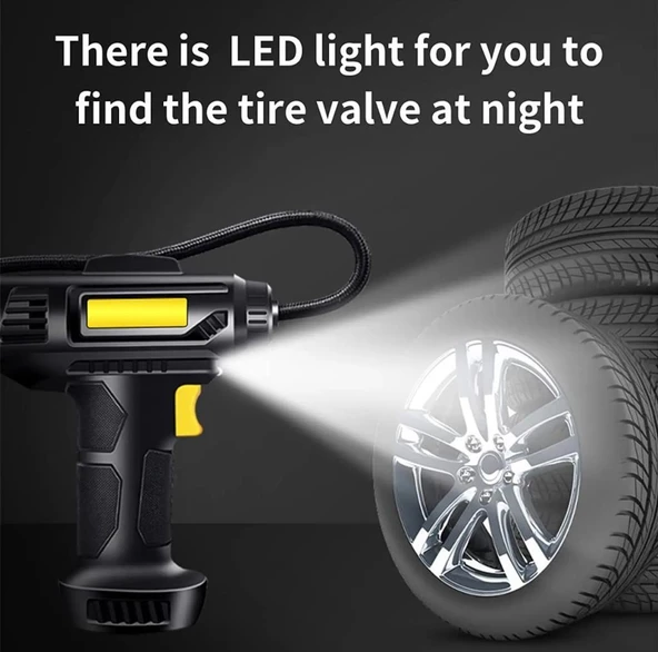 Polham 120W 2000Mah Şarjlı Led Işıklı Taşınabilir Lastik Pompası Hızlı Şişirme Özellikli LED Göstergeli - 7