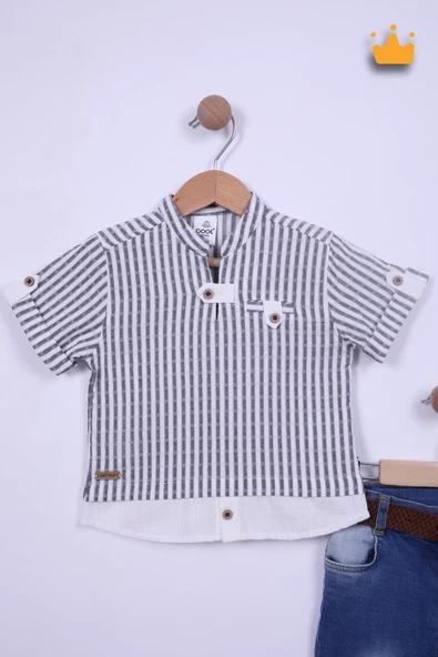 Babyhola Pamuk Gömlek Kot Pantolon Erkek Bebek Çocuk Bayramlık Takım Elbise 22329 - 2