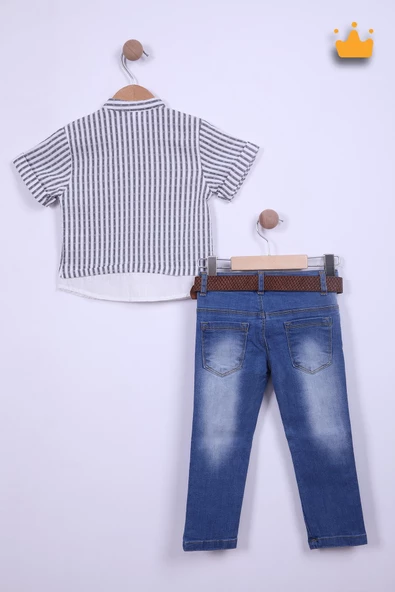 Babyhola Pamuk Gömlek Kot Pantolon Erkek Bebek Çocuk Bayramlık Takım Elbise 22329 - 6
