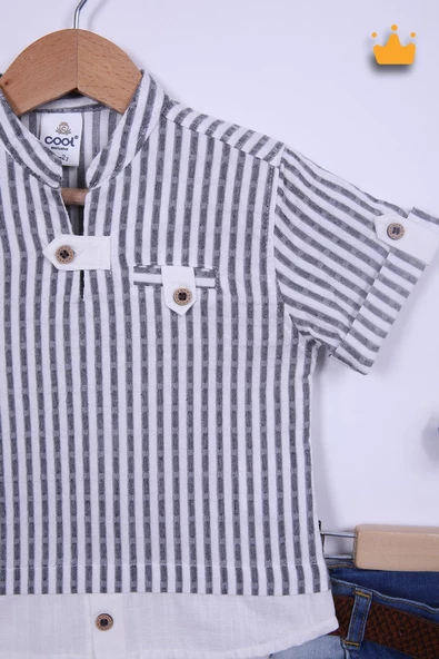 Babyhola Pamuk Gömlek Kot Pantolon Erkek Bebek Çocuk Bayramlık Takım Elbise 22329 - 7