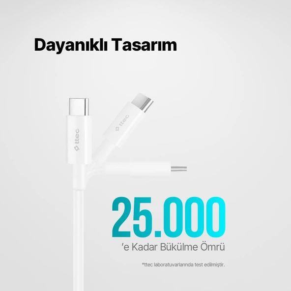 Ttec 2Metre 65W Süper Hızlı PD/QC Type C to Type C Şarj ve Data Kablosu, 480Mbps Hızlı Veri Aktarımlı Kablo - 3