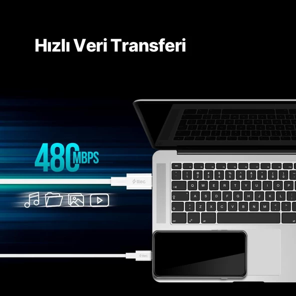 Ttec 2Metre 65W Süper Hızlı PD/QC Type C to Type C Şarj ve Data Kablosu, 480Mbps Hızlı Veri Aktarımlı Kablo - 5