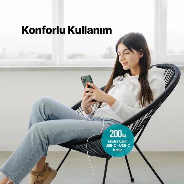 Ttec 2Metre 65W Süper Hızlı PD/QC Type C to Type C Şarj ve Data Kablosu, 480Mbps Hızlı Veri Aktarımlı Kablo - 4