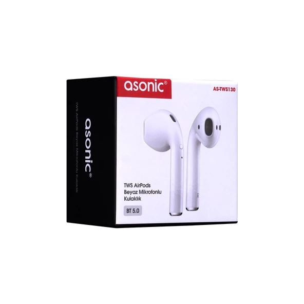 8680096103667 Asonic AS-TWS130 Beyaz Mobil Telefon Uyumlu Bluetooth TWS AirPods Mikrofonlu Kulaklık