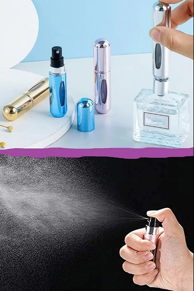5'li Doldurulabilir Mini Parfüm Şişesi Renkli Taşınabilir Cep Çanta içi Sprey Parfüm Şişesi - 3