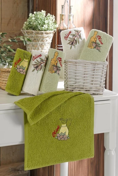 Bonny Home Nakışlı Olive Desenli 100 Pamuklu 6lı Mutfak El Havlusu Kurulama Havlusu 30 x 50