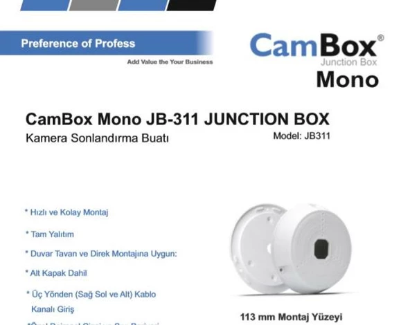 KAMERA MONTAJ BUATI CAMBOX MONO JB 311 KAPAKLI YUVARLAK ÇAP-13.5 CM BEYAZ RENK - 2