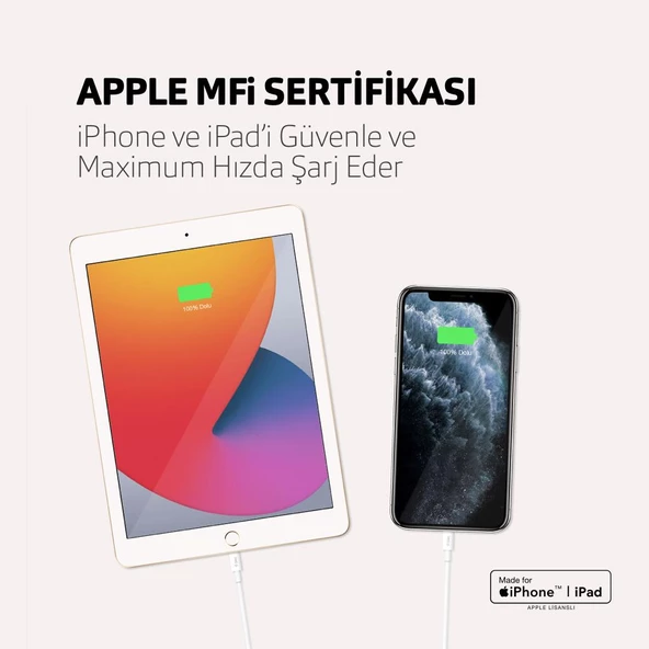 Ttec 120CM Ultra Hızlı Apple MFİ Sertifikalı İphone Lightning Şarj ve Data Kablosu, Akım ve Isı Korumalı Kablo - 2