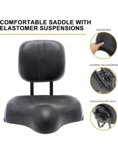 Sırt Destekli Bisiklet Selesi Koltuğu Arkalıklı Ayarlamalı Geniş Elektrikli Bisiklet Koltuk Siyah - 4
