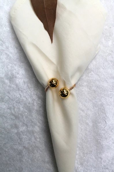 12 Adet Gold Bead Metal Halkalı Peçete Yüzüğü - 5