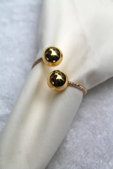 12 Adet Gold Bead Metal Halkalı Peçete Yüzüğü