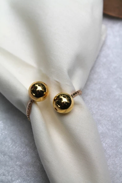 12 Adet Gold Bead Metal Halkalı Peçete Yüzüğü - 3
